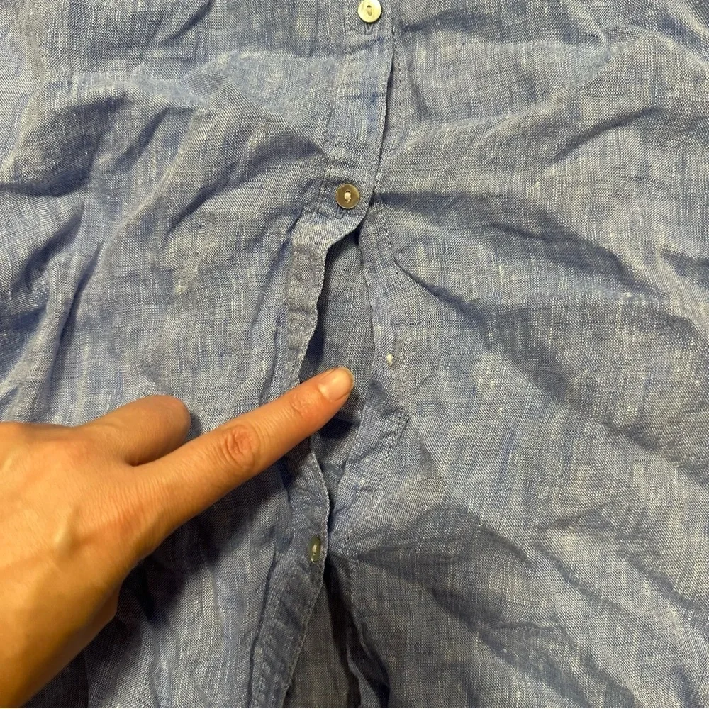 Jones & co 100% linen sleeveless blue casual baggy button down shirt size medium